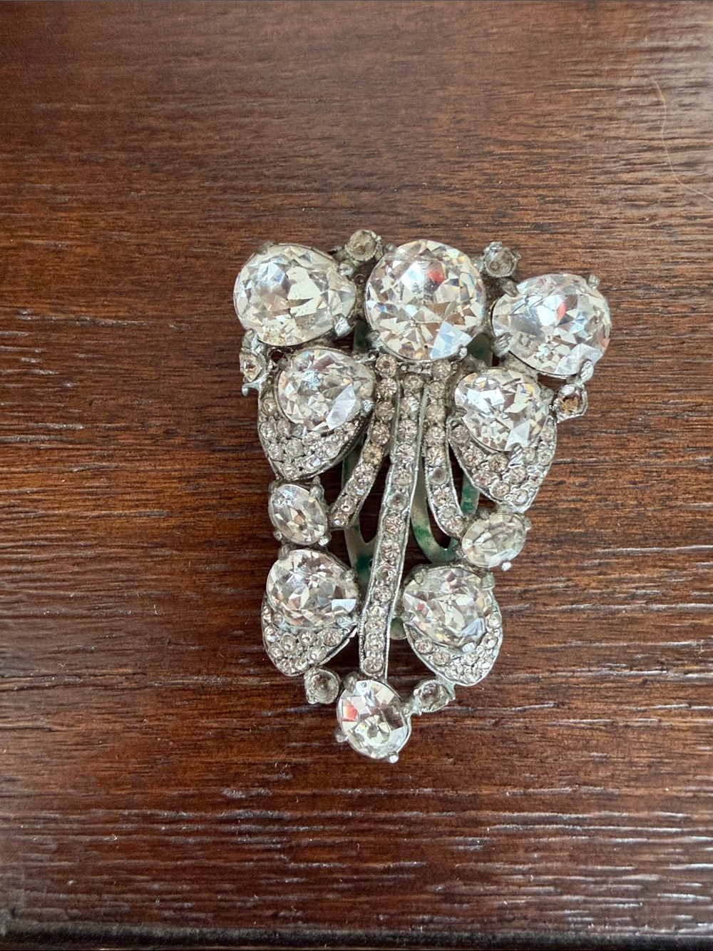 Vintage Eisenberg Crystal Statement Brooch - Clear Rhinestone Floral Clip